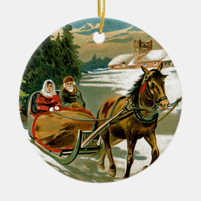 Schlittenfahrt Keramik Ornament (Vorne)