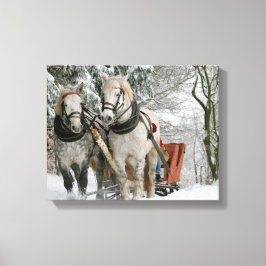 Schlittenfahrt, Schnee, Wald, Pferd, Winter, weiß, Leinwanddruck