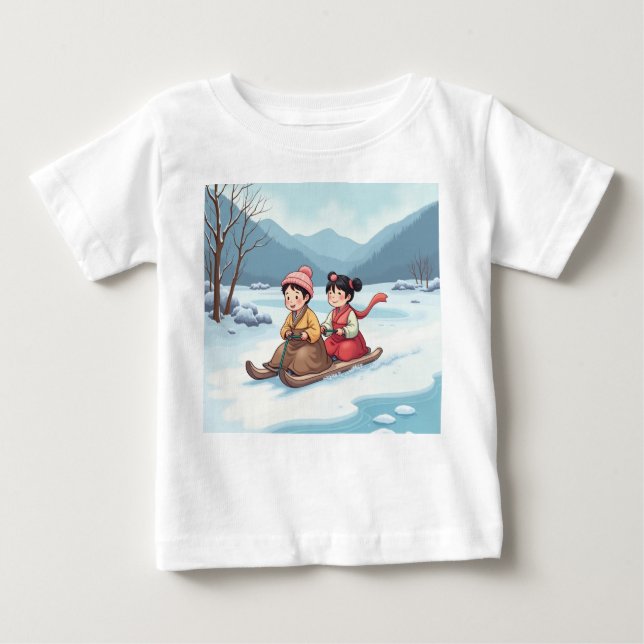 Schlittenkinder Baby T-shirt (Vorderseite)