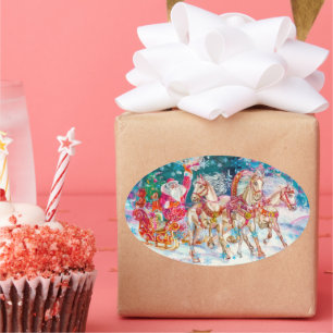 Schlittenpferd von Santa Schne Weihnachts Nacht Pa Ovaler Aufkleber