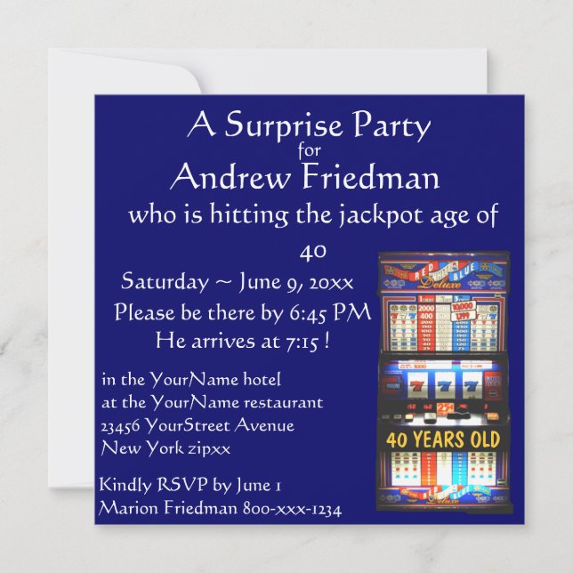 Schlitz-Maschinen-Geburtstags-Party-Sieger Einladung (Vorderseite)