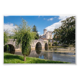 Schloss Bourdeilles und Steinbrücke, Frankreich Fotodruck