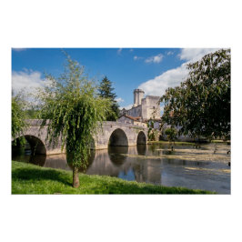 Schloss Bourdeilles und Steinbrücke, Frankreich Poster