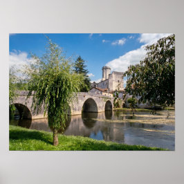 Schloss Bourdeilles und Steinbrücke, Frankreich Poster