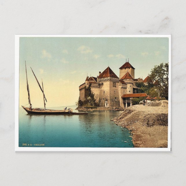 Schloss Chillon, Genfer See, Schweiz Vintag P Postkarte (Vorderseite)