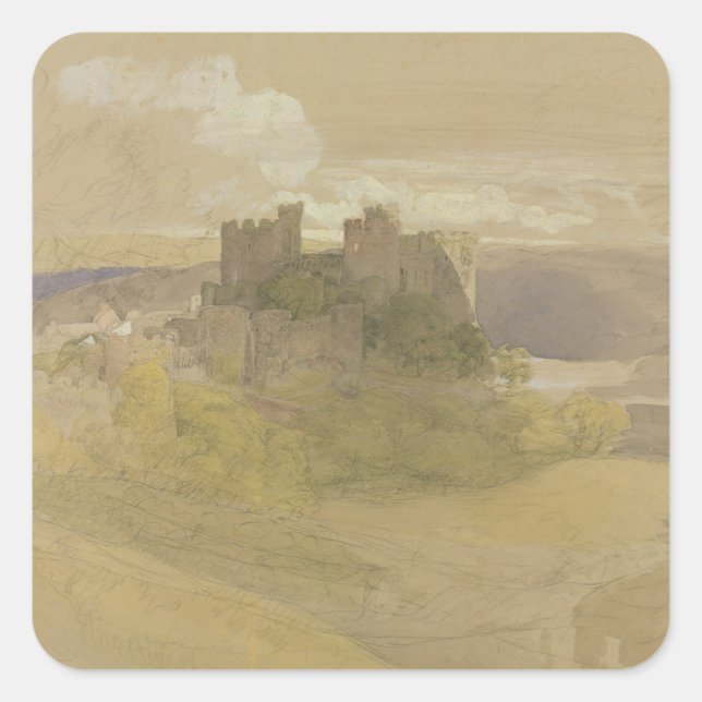 Schloss Conway (Graphit, w/c und Gouache auf Papie Quadratischer Aufkleber (Vorderseite)