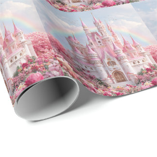 Schloss der rosa Prinzessin Regenbogenwolken Geschenkpapier