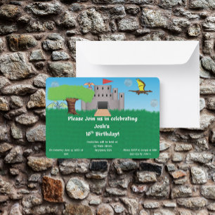 Schloss-Drache-Themen-Geburtstag Einladung
