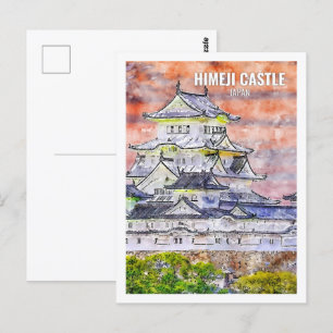 Schloss Himeji Japan Berühmter Reiseort Wasserfarb Postkarte