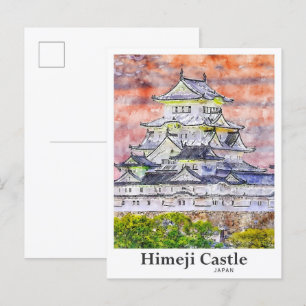 Schloss Himeji Japan Reise Wasserfarbe Handgezeich Postkarte
