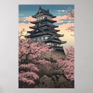 Schloss Himeji mit Kirschblüten Japanische Kunst Poster