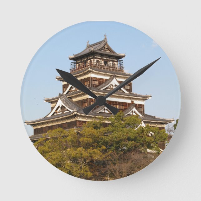 Schloss Hiroshima 広 島 城, Hiroshima, Japan Runde Wanduhr (Vorderseite)