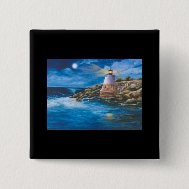 Schloss-Hügel-Leuchtturm-Knopf Button (Vorderseite)
