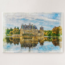 Schloss in der Reflektion des Herbstes. Frankreich Puzzle