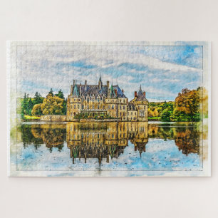 Schloss in der Reflektion des Herbstes. Frankreich Puzzle