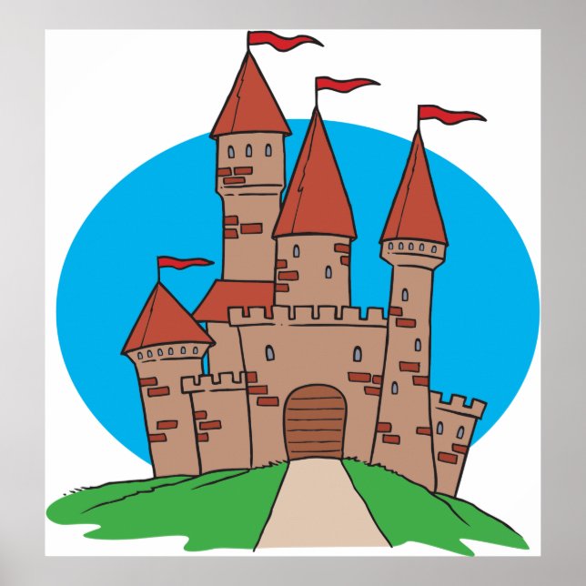 Schloss mit Flaggen Poster (Vorne)