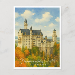 Schloss Neuschwanstein Bayern   Aquarell Feiertagspostkarte