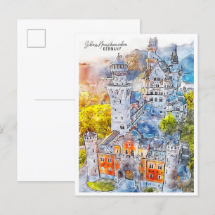 Schloss Neuschwanstein Deutschland Reise Aquarell Postkarte