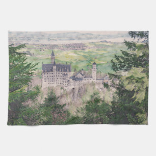 Schloss Neuschwanstein im Retro-Stil in Deutschlan Geschirrtuch