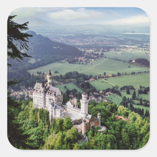 Schloss Neuschwanstein Quadratischer Aufkleber (Vorderseite)