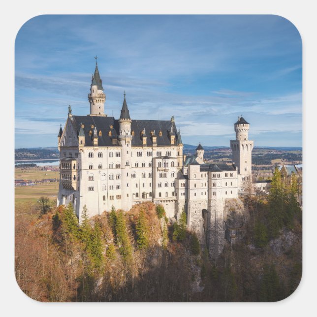 Schloss Neuschwanstein Quadratischer Aufkleber (Vorderseite)