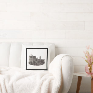 Schloss Neuschwanstein Schwarz-Weiß-Foto Kissen