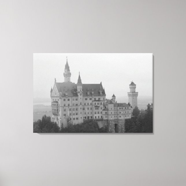 Schloss Neuschwanstein Schwarz-Weiß-Print Leinwanddruck (Vorderseite)