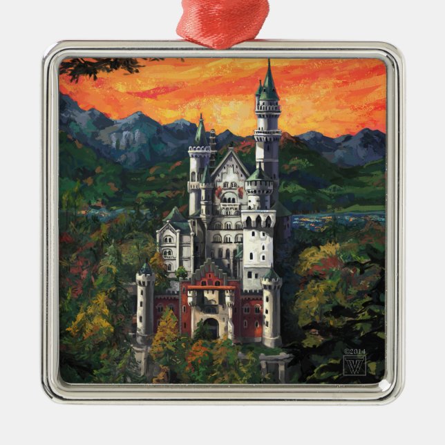 Schloss Neuschwanstein Silbernes Ornament (Vorne)