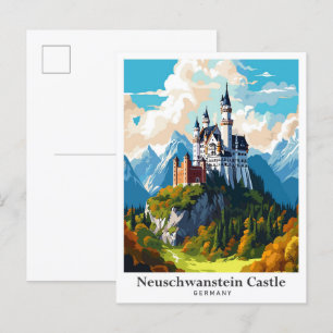 Schloss Neuschwanstein Vintage Reiseillustration Postkarte