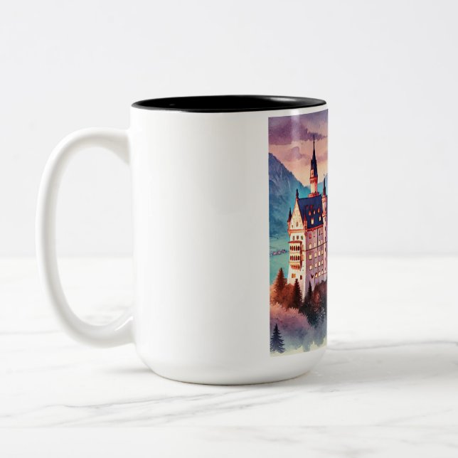 Schloss Neuschwanstein Wasserfarben - Twilight Mag Zweifarbige Tasse (Links)