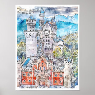Schloss Neuschwastein Deutschland Reise Aquarell Poster