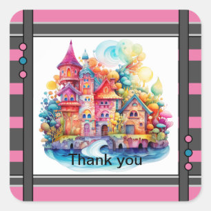 Schloss Pink Traumwelt Quadratischer Aufkleber