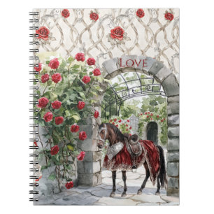 Schloss Rot Königlich Romantische Rosen Pferd Notizblock