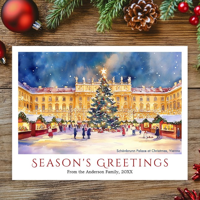 Schloss Schönbrunn zu Weihnachten in Wien (Watercolor Schönbrunn Palace at Christmas Vienna Holiday Postcard)