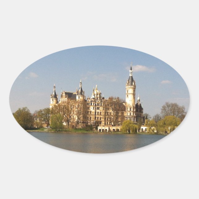 Schloss Schwerin - Schloss - Märchenschloss Ovaler Aufkleber (Vorderseite)