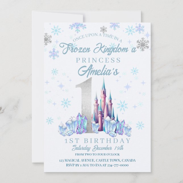 Schloss Sparkle Frozen 1. Geburtstag Einladung (Vorderseite)