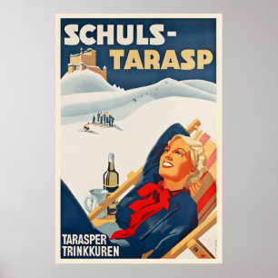 Schloss Tarasp Scuol Schweiz Vintage-Skiplakat Poster