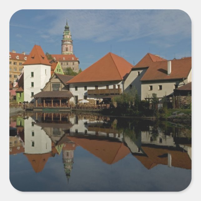 Schloss Turm, Moldau, Cesky Krumlov, Quadratischer Aufkleber (Vorderseite)