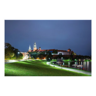 Schloss Wawel in der Nacht in Krakau, Polen Fotodruck