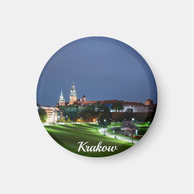 Schloss Wawel in der Nacht in Krakau, Polen Magnet (Vorne)