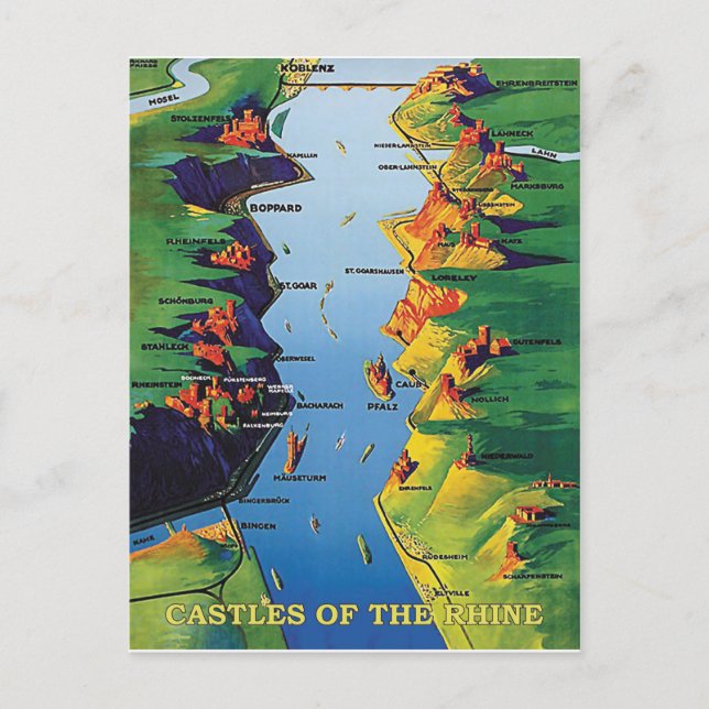 Schlösser am Rhein, Deutschland, Vintag Postkarte (Vorderseite)