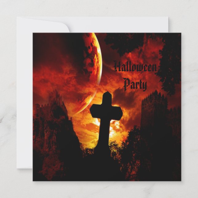 Schlösser u. Vampire-Schädel-(auf Rückseite) Einladung (Vorderseite)