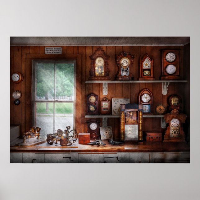 Schlossermeister - In der Uhrenreparaturwerkstatt Poster (Vorne)