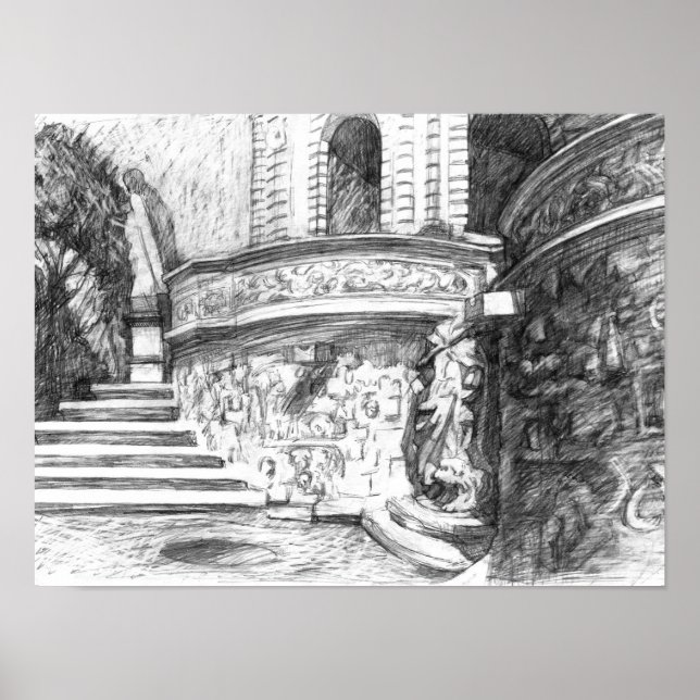Schlosspencilart Monochrome Schwarz & Weiß Poster (Vorne)