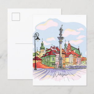 Schlossplatz in Warschau Polen Illustration Reise Postkarte