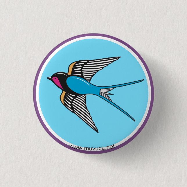 Schlucken am blauen Himmel Button (Vorderseite)