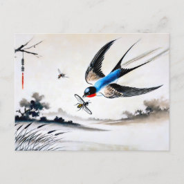 Schlucken Sie ein Insekt in der Mitte der Luft auf Postkarte