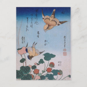 Schlucken und Begonia und Erdbeerkuchen Katsushika Postkarte