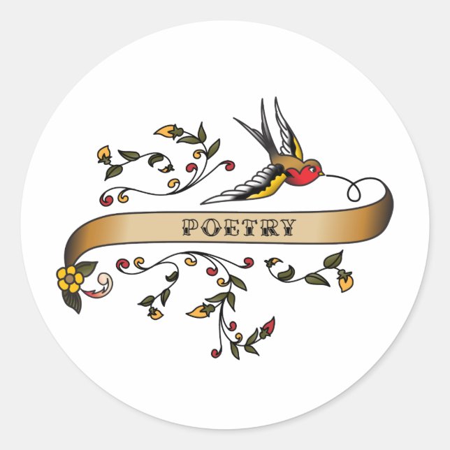 Schlucken und Scroll mit Poesie Runder Aufkleber (Vorderseite)