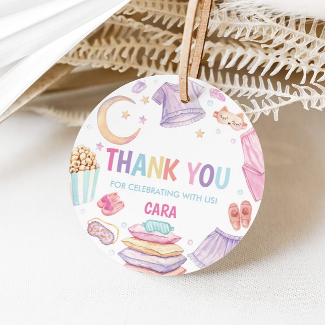 Schlummerschläfer über Geburtstagsparty Geschenkanhänger (Slumber Party Sleep Over Birthday Party Round Favor Tags)